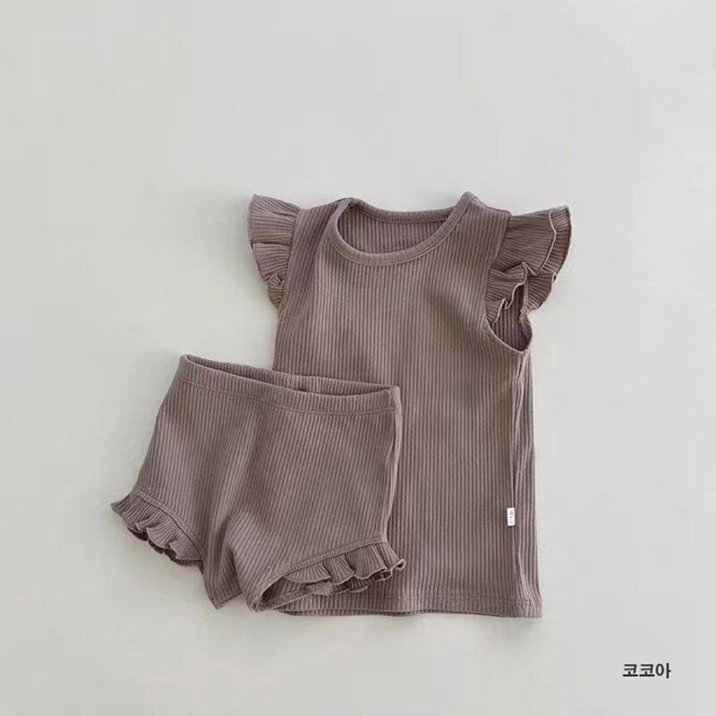 Conjunto de roupas de manga voadora do verão do bebê, algodão infantil menino menina colete sólido terno, calções da criança, roupas casuais respiráveis, novo, 2022