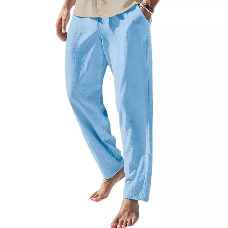 Męska lniane spodnie męska oddychające spodnie Fitness lekka bawełniane spodnie dresowe Streetwear