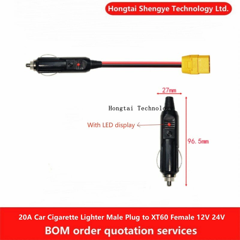 Pemantik rokok mobil laki-laki ke XT60 perempuan kompatibel 12V 24V 20A kabel pengisi daya konektor baterai luar ruangan portabel