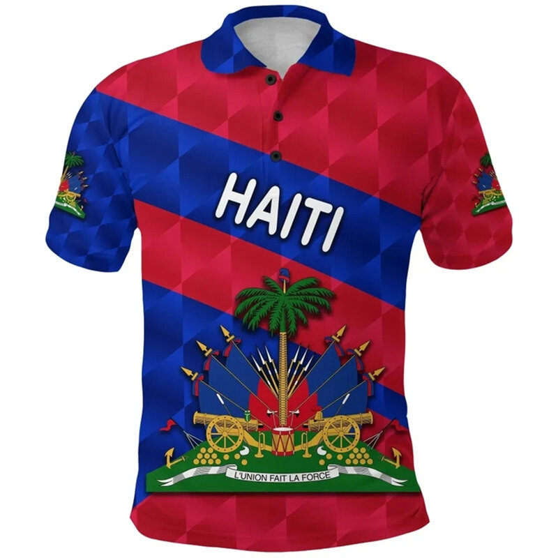 Polo décontracté avec emblème de sensation nationale de l'île d'Haïti pour hommes, t-shirts de haute qualité, impression 3D, mode d'été, nouveau, Y2k