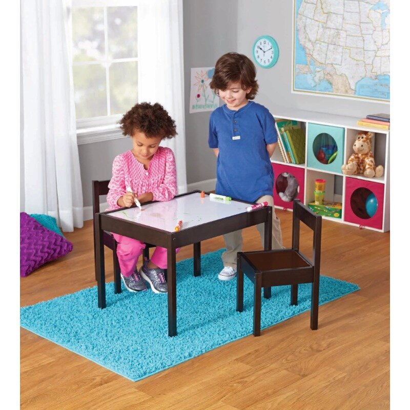 Ensemble table et chaises 3 pièces pour enfant, en expresso, groupe d'âge de 1 à 5 ans
