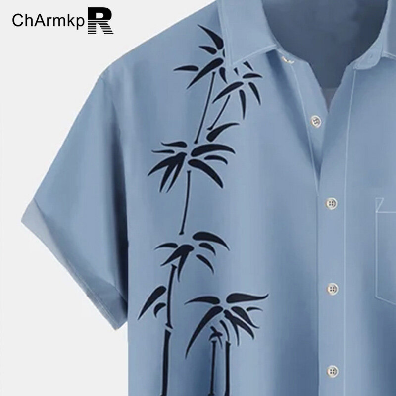 ChArmkpR Men Shirt 2024 Summer Striped Print Lapel Casual Short Sleeve Shirts Camisas Men Clothing Tops Tee S-2XL Streetwear