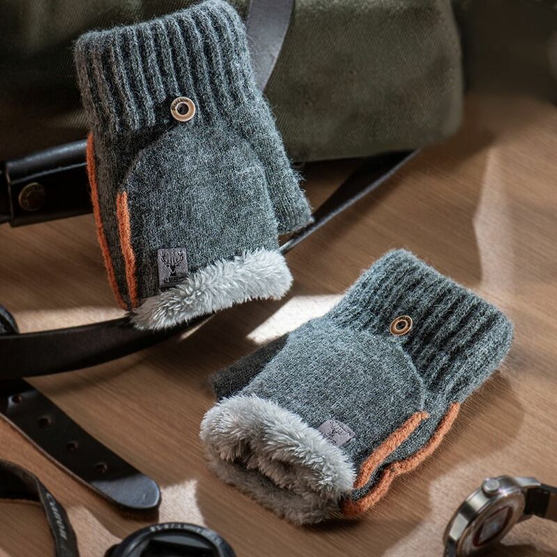 Fashion Autumn Winter Plush Fluffy Half Finger Gloves Knitting Mittens Touch Screen Gloves Warm Gloves