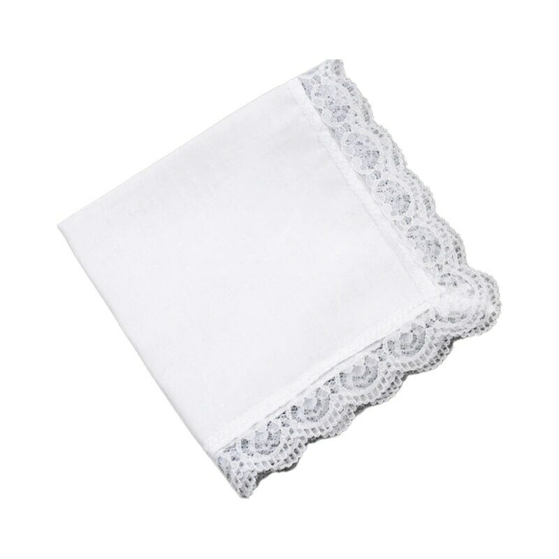 Adult White Handkerchief Cotton Lace Trim Super Soft Washable Hanky DIY Supplies Dropship
