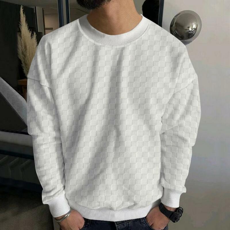 Men Checkerboard Top Checkered Pattern Long Sleeve Pullover for Men Loose Fit T-shirt with Elastic Cuff Spring Fall Top Thick