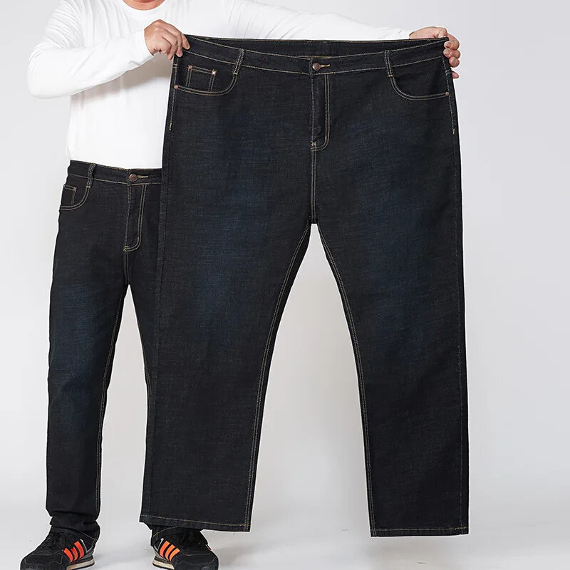 جينز رجالي سميك ، بنطلون مستقيم ممتد ، بنطلون فضفاض ، مقاس كبير ، بالإضافة إلى ، ارتفاع الخصر ، 56 ، 54 ، 52 ، 50 ، الخريف ، الشتاء