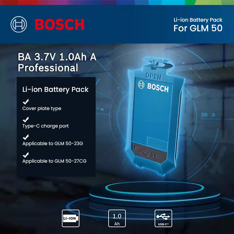 Bosch-Paquete de batería de litio de 3,7 V, Puerto tipo C, 5V/0.5A, 1.0Ah, para telémetro láser Bosch, GLM50-23G, GLM50-27CG