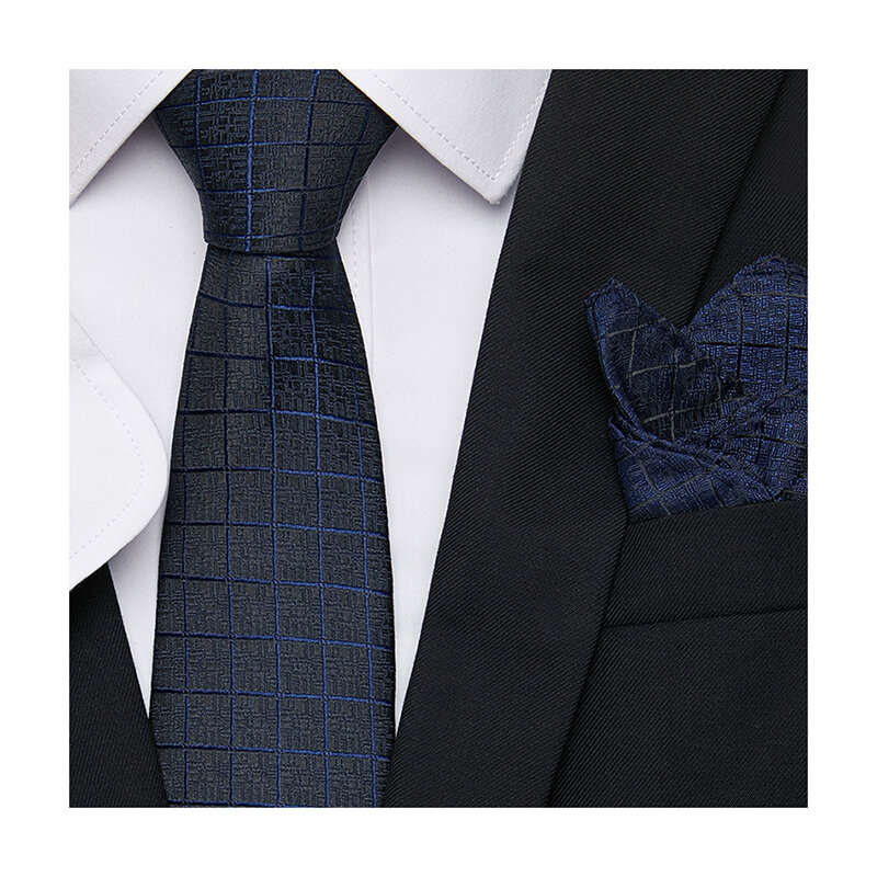 Ensemble de boutons de manchette carrés pour hommes, cravate en soie, nouveauté, fait à la main, cadeau de vacances, accessoires de mariage à pois bleu foncé