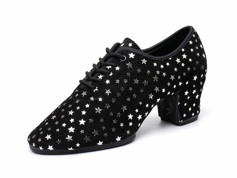 Туфли женские замшевые с квадратными звездами на среднем каблуке