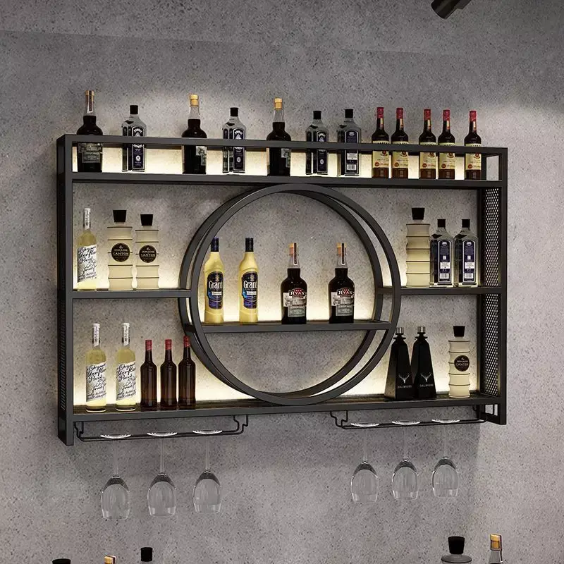 Modern Wrought Iron Wall-mounted Bar Wine Cabinets for Living Room Display Cabinet Minimalist Bar Furniture Bar Hall Showcase