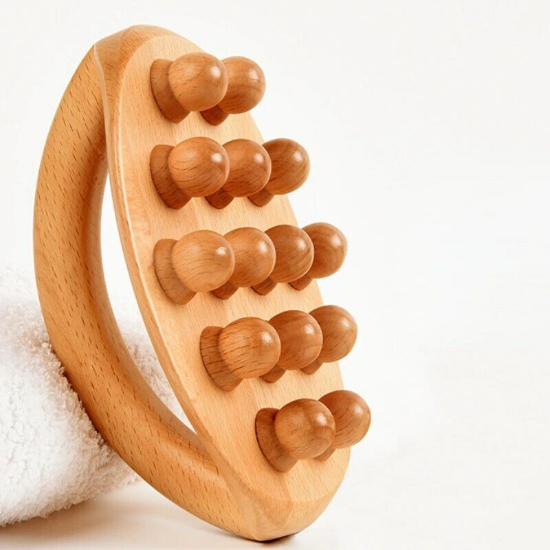 Massage Brush 14 Beads Natural Wood Waist Leg Body Meridian Scraping SPA Therapy Anti Cellulite Relaxation Tool Handheld Gua Sha