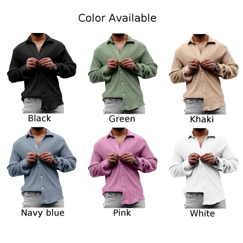 Camisas y blusas de lino informales para hombres, camisa suelta de manga larga de un solo pecho, Tops de Color sólido, ropa masculina, otoño y primavera