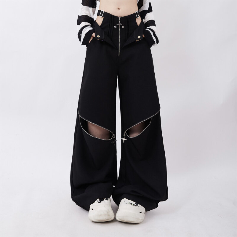 QWEEK-Calça casual feminina cargo, calças grandes, calças largas, retrô, hip hop, solta, feminina, moda de rua, Y2K