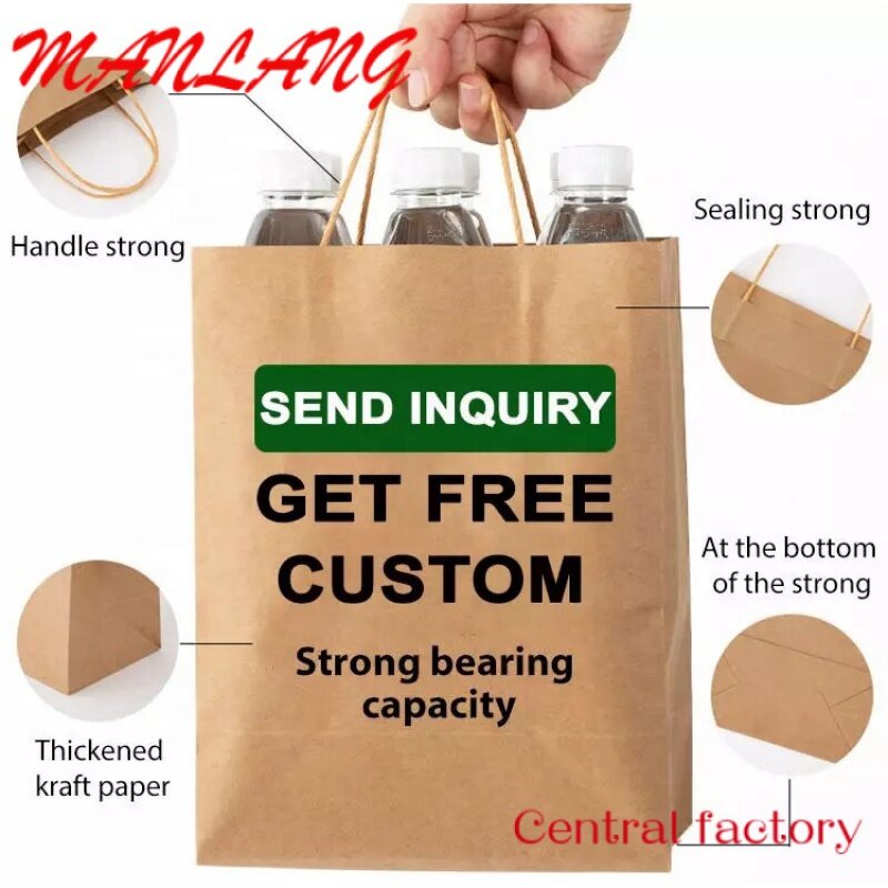 Custom  Custom Food Packaging Bags For Packaging Paper Bag With Logo, Delivery Paper Food Bags For Food, Brown Paper Kraft Bag C