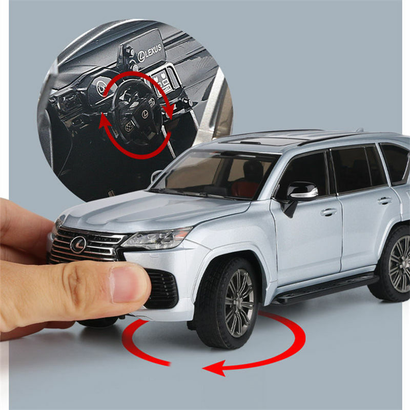Mainan mobil diecast, mainan mobil Model diecast logam paduan 1:24 LX600 SUV Model simulasi suara dan cahaya, hadiah mainan anak-anak