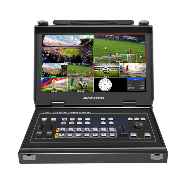 AVMATRIX-conmutador portátil PVS0613 13,3, 6 canales, SDI/HDMI, multiformato, vídeo, FHD, LCD, modo PiP, mezclador de Audio, interfaz GPIO