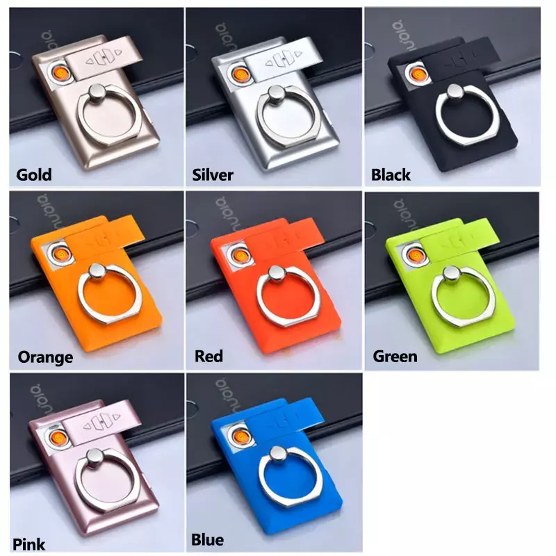 1PC Multifunction Phone Finger Ring Lighter 3m Sticker Rechargeable Creative Cell Phone Stand Bracket USB Cigarette Lighter