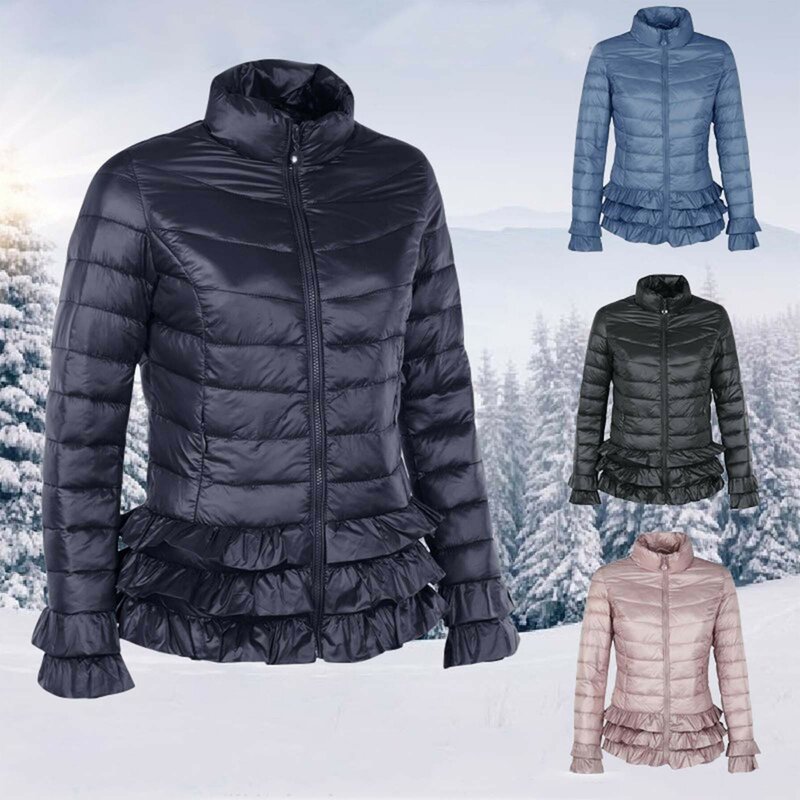 2023 여성용 겨울 파카 재킷 코트, 단색 스탠드 칼라 파카 재킷, 코튼 코트, 슬림핏 스트리트웨어 아웃웨어
