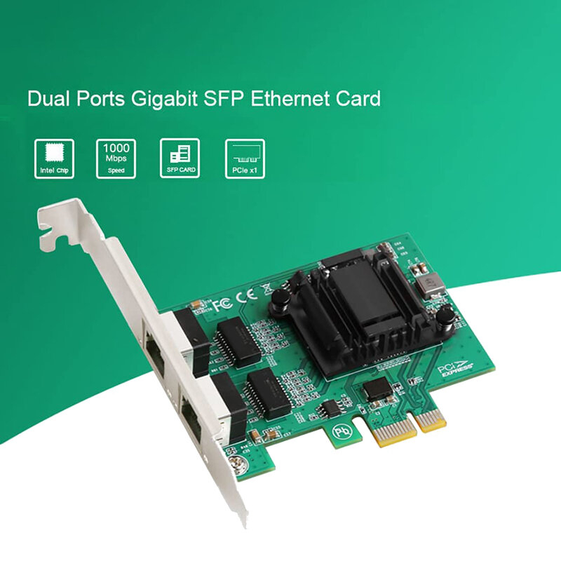 Adaptador Ethernet PCI Express de duas portas, Placa LAN NIC para Windows, PCIe Gigabit de 2 portas, 1000M, 82571EB