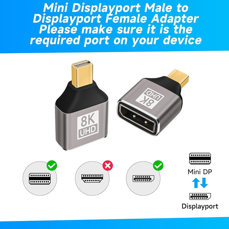 8K 60Hz Mini Displayport Naar Displayport Adapter Dp2.1 Vrouw Naar Minidp Mannelijke Bi-Directionele Connector Voor Laptop Pc Gaming Monitor