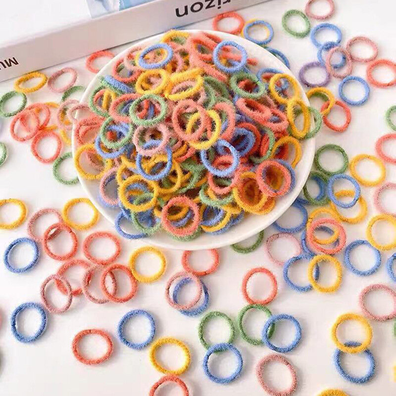 [100 confezioni] l'elastico per bambini non danneggia i capelli anello per pollice piccolo filo elastico alto Set di Scrunchies senza cuciture per bambini
