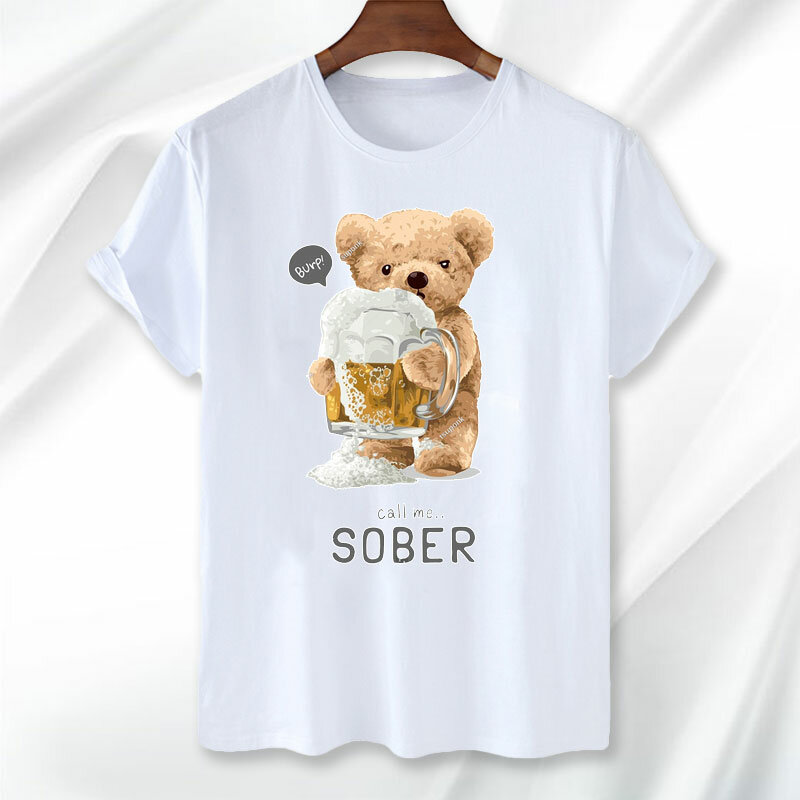 Camiseta de ursinho de pelúcia divertida masculina, roupa gráfica engraçada, ursinho de pelúcia inspirado, camiseta de algodão, verão