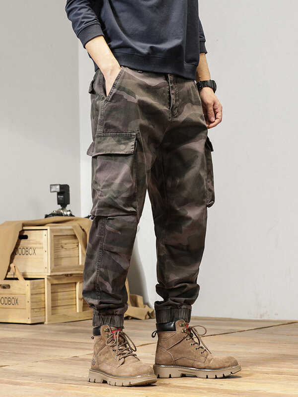 ฤดูใบไม้ผลิฤดูร้อน Camouflage กางเกงผู้ชายกระเป๋า Workwear Baggy Joggers ทหารผ้าฝ้ายลำลองยุทธวิธีกางเกง