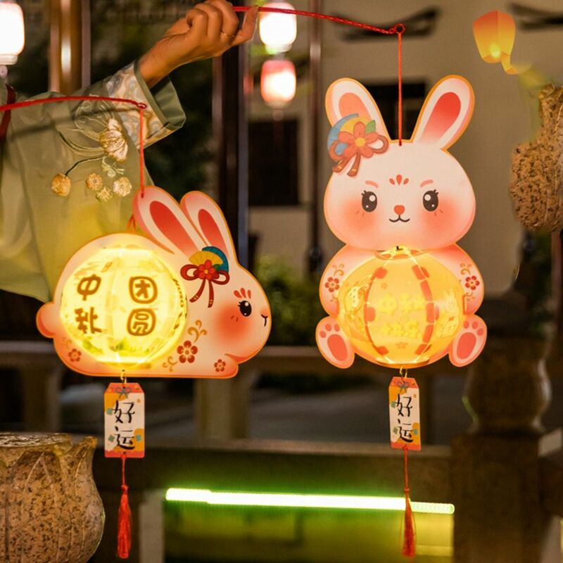 Lanternas brilhantes do coelho para crianças, lanterna luminosa, handmade, pendurado, festival do meio do outono, chinês