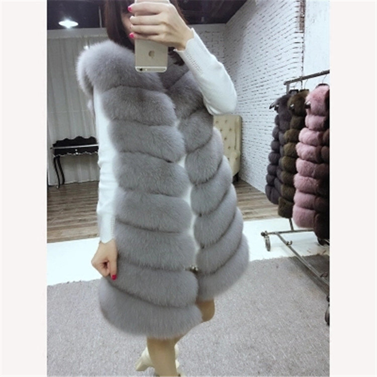 Pele de imitação de pele de raposa colete novo médio-comprimento colete versão coreana casaco fino