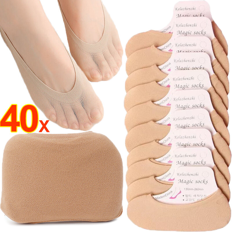 10/20pairs Transparent Invisible Socks Women Summer Thin Boat Socks Non-slip High Heels Slippers Seamless Ice Silk Ankle Sox
