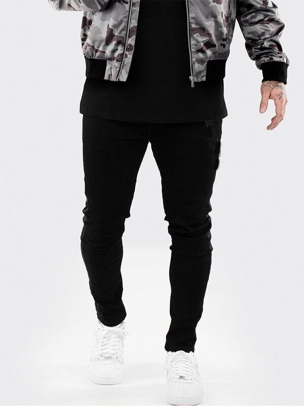 Джинсы-Карандаш мужские узкие, байкерские брюки в полоску сбоку, облегающие эластичные джинсы в стиле хип-хоп, уличная одежда