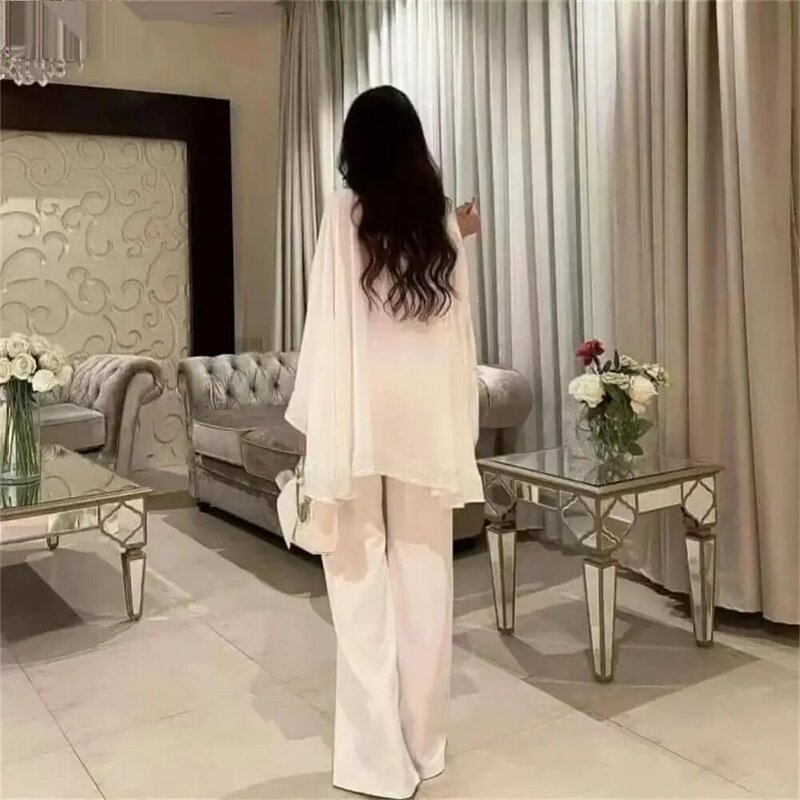 Elegant White Full Puff Sleeve O Neck A Line Long Evening Dress Floor Length Sweep Train Fashion Formal Prom Gown New