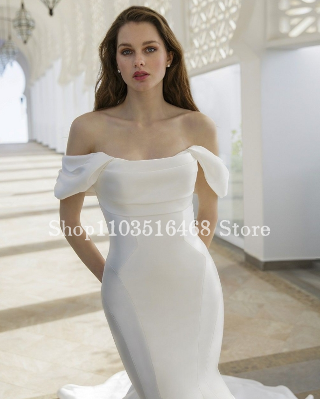 ชุดแต่งงานนางเงือกผ้าซาตินที่สง่างาม2024สำหรับผู้หญิงชุดเจ้าสาวสีขาวเรียบง่ายเสื้อคลุมยาว Couture de soirée
