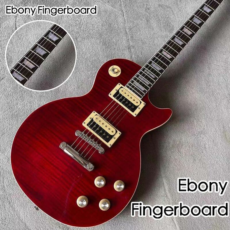 Gitar listrik, memiliki Gib $ on logo, dibuat di Cina, eboni fingerboard, nyala maple 1 bagian tubuh dan leher. Badan mahoni,