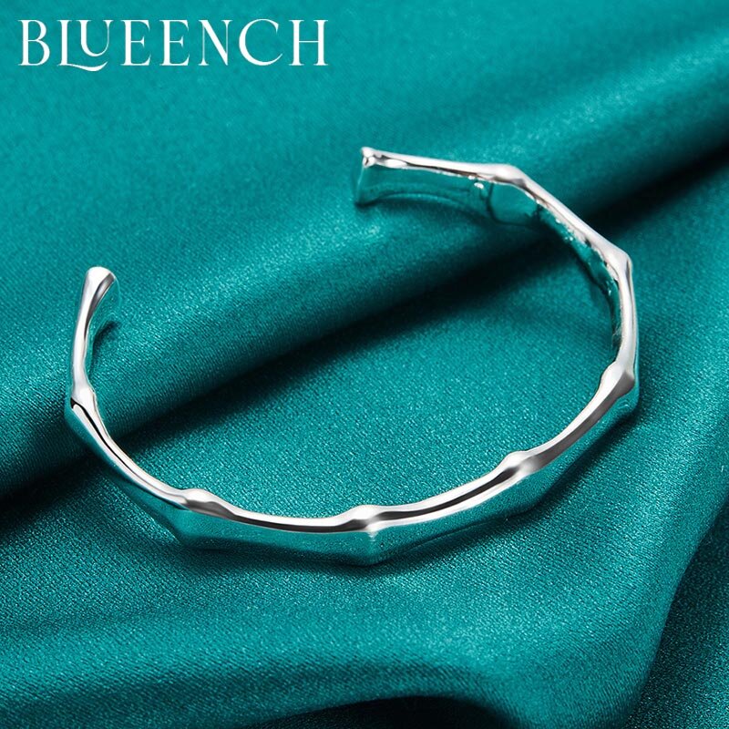 Blueench 925 prata esterlina pulseira de bambu pulseira para mulheres festa de casamento moda personalidade jóias