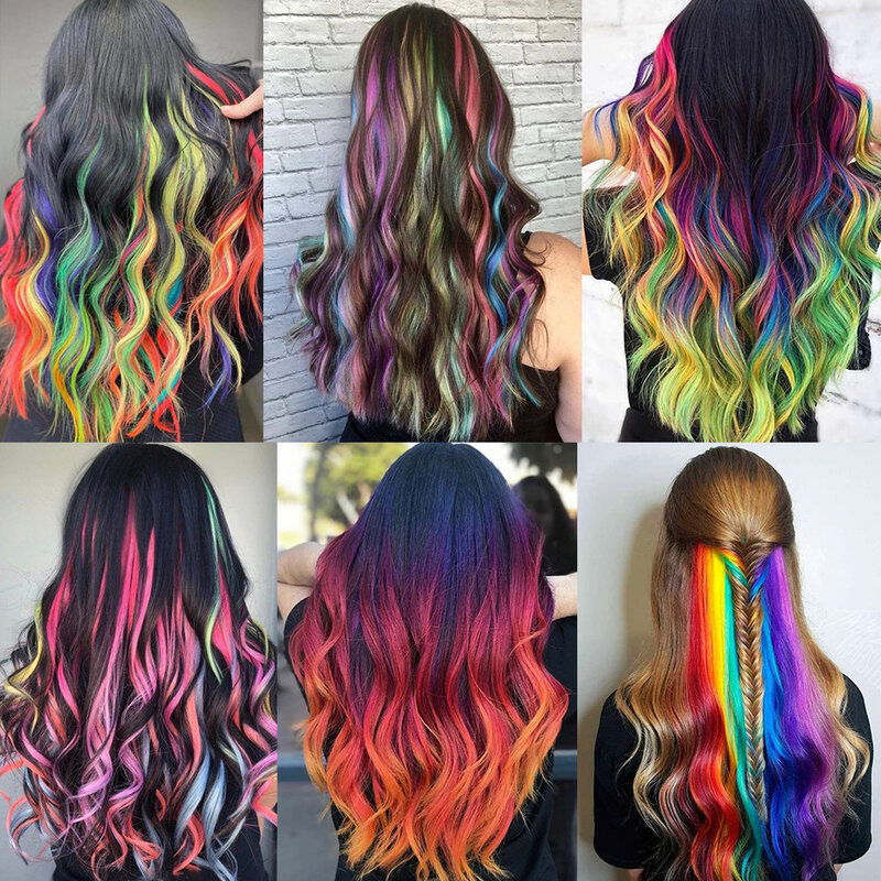 Lupu extensões de cabelo sintético com um grampo resistente ao calor arco-íris cabelo peça para o miúdo longo encaracolado ondulado estilo cabelo colorido