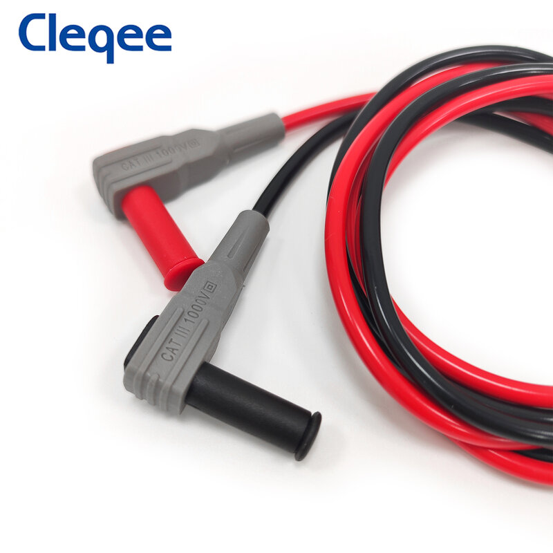 Cleqee-Segurança Banana Plug Lead, 90 Graus para cabo de teste do multímetro reto, P1033, 100cm, 1000V, 15A, 2pcs