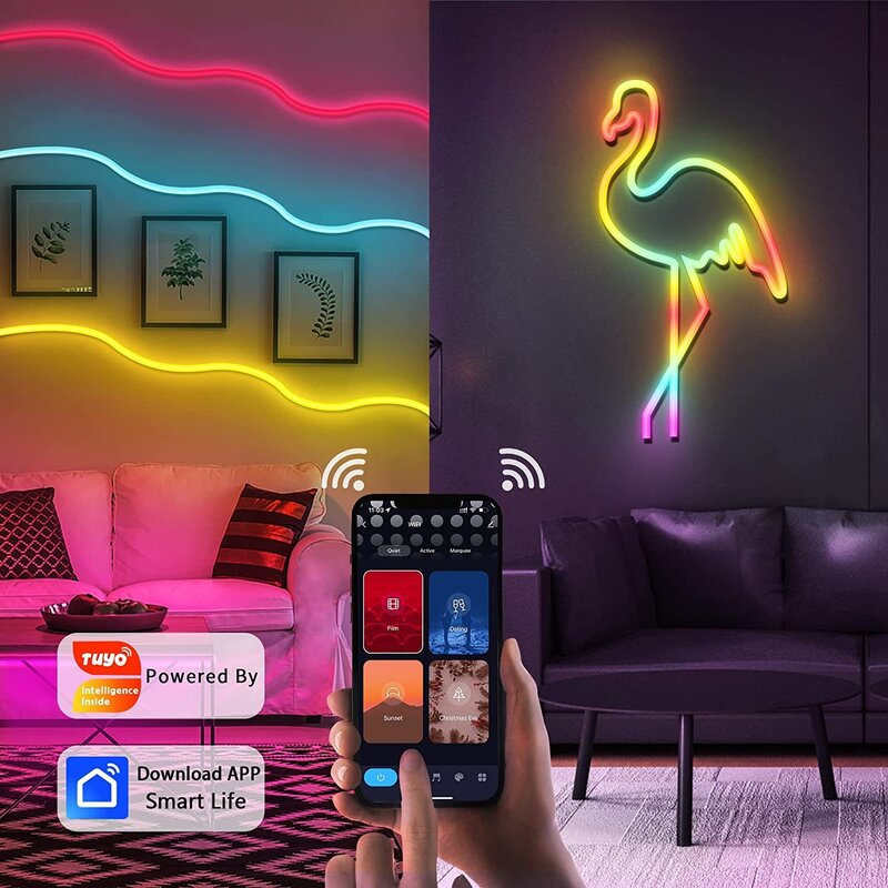 DIY 조명 스트립 앱 포함 네온 조명, 음악 동기화, 게임, 거실, 침실 장식 제어, 3 계량기