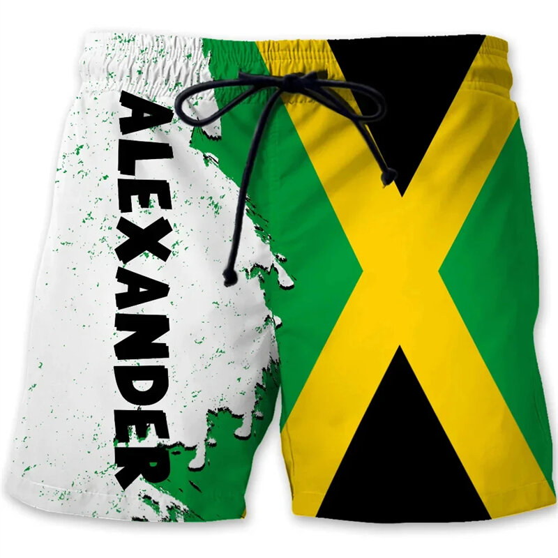 자메이카 사자 국가 패턴 남성용 해변 반바지, 3D 프린트 자메이카 국기 수영복, 여름 하와이 수영 트렁크, 시원한 아이스 반바지