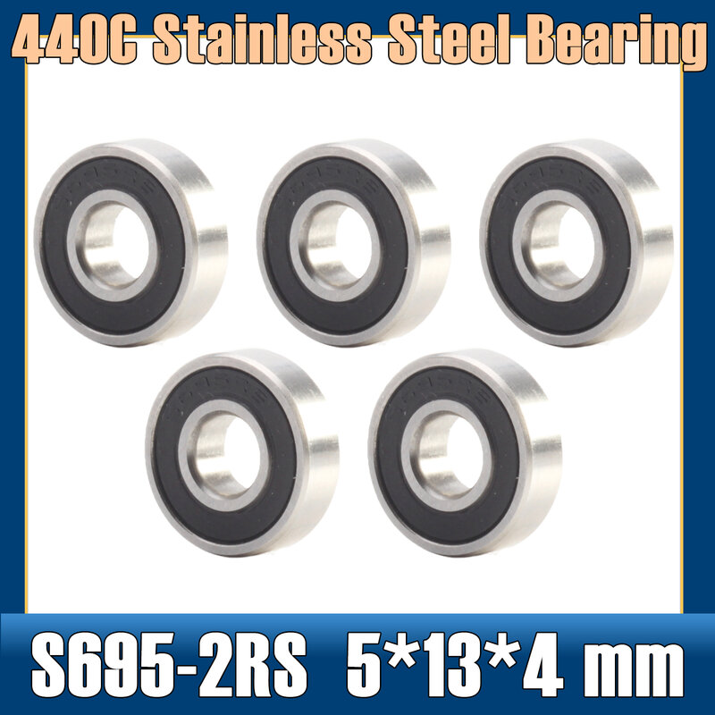 S695RS Bearing 5*13*4 mm ( 5 PCS ) S695 RS 695 440C Stainless Steel S695-2RS Ball Bearings