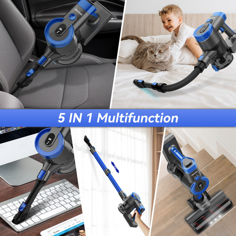 Devoac V90 27000Pa 365W Stick Cordless Vacuum Cleaner, up to 45mins Runtime, 9In1 Stick Vac for Hardwood Floor Pet Hair Home Car