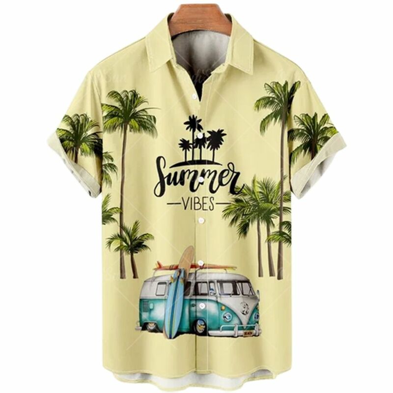 Seaside Holiday Take Men's Short Sleeve Collar Shirt New Handsome Loose Sand Beach Of Hawaii Big Yards Camisa Floral Casual