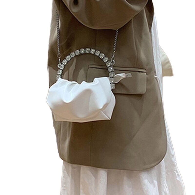 Tas Desain Ruched Fashion Serbaguna 2023 Tas Ponsel Mini Tas Selempang Berlian Imitasi Berlipat Tas Bahu untuk Wanita Anak