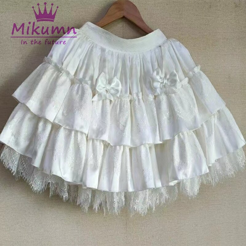 Mikumn Women Y2k Sweet Bow Lace Skirts Fairy Grunge Black White Pleated Cake Mini Skirts Harajuku Japanese Kawaii Lolita Skirts