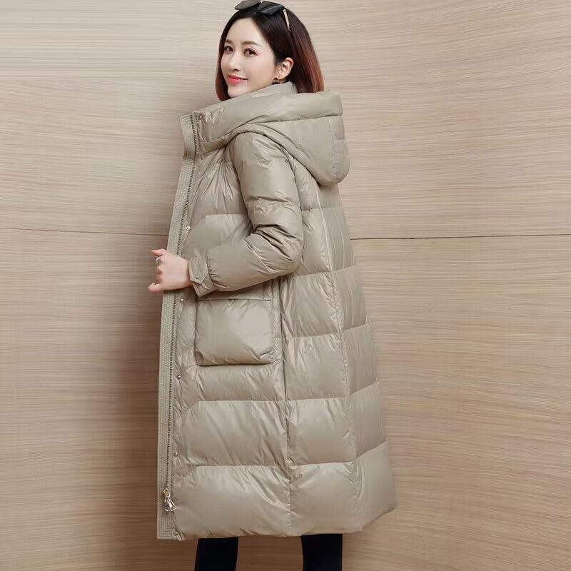 2023 New Down Jacket Women Mid-length Hooded Loose Over The Knee Winter Slim Thick White Duck Down Coat Women Coats Jackets