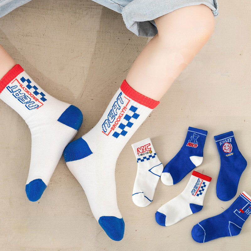 5 пар детских хлопчатобумажных носков 2022 года, новые модные весенне-осенние спортивные носки для мальчиков и девочек, модные детские носки с героями мультфильмов для детей от 1 до 12 лет