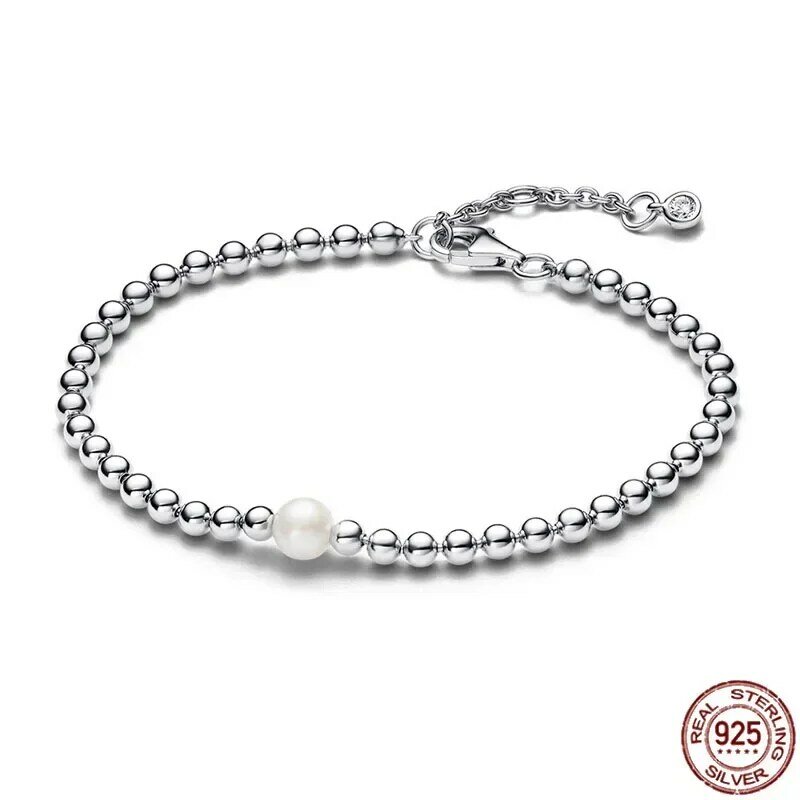 Pulsera clásica de Plata de Ley 925 para mujer, cadena de cuentas de lujo con luz brillante, exquisita pulsera ajustable, regalo sorpresa