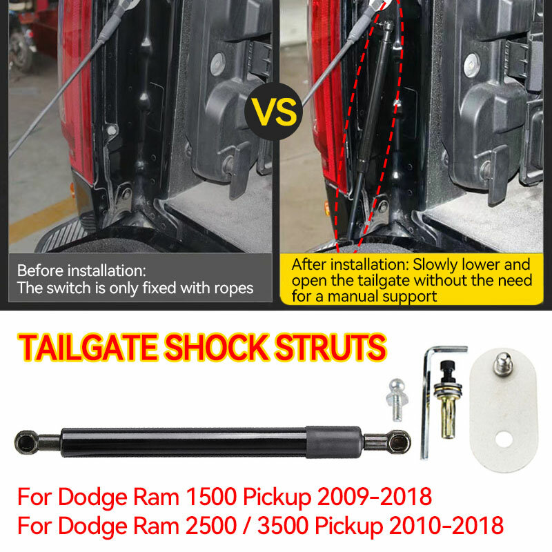Haste traseira do suporte do tronco do carro para Dodge RAM, barras de suporte, amortecedor, suporte, suporte de porta, suportes, suporte, suportes, suportes, captadores, 2009-2018, DZ43301, 2009-2018