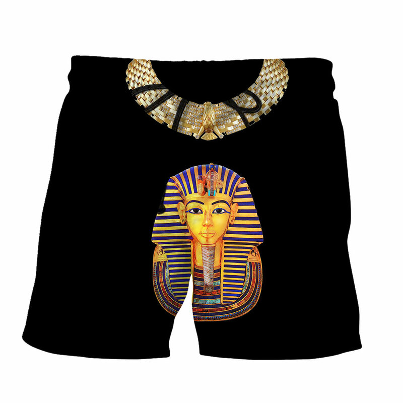 SONSPEE Summer Black Egyptian Pharaoh Pattern Shorts Men Women Street Vintage Sportwear 3D Print Plus Size Fashion Short Pants