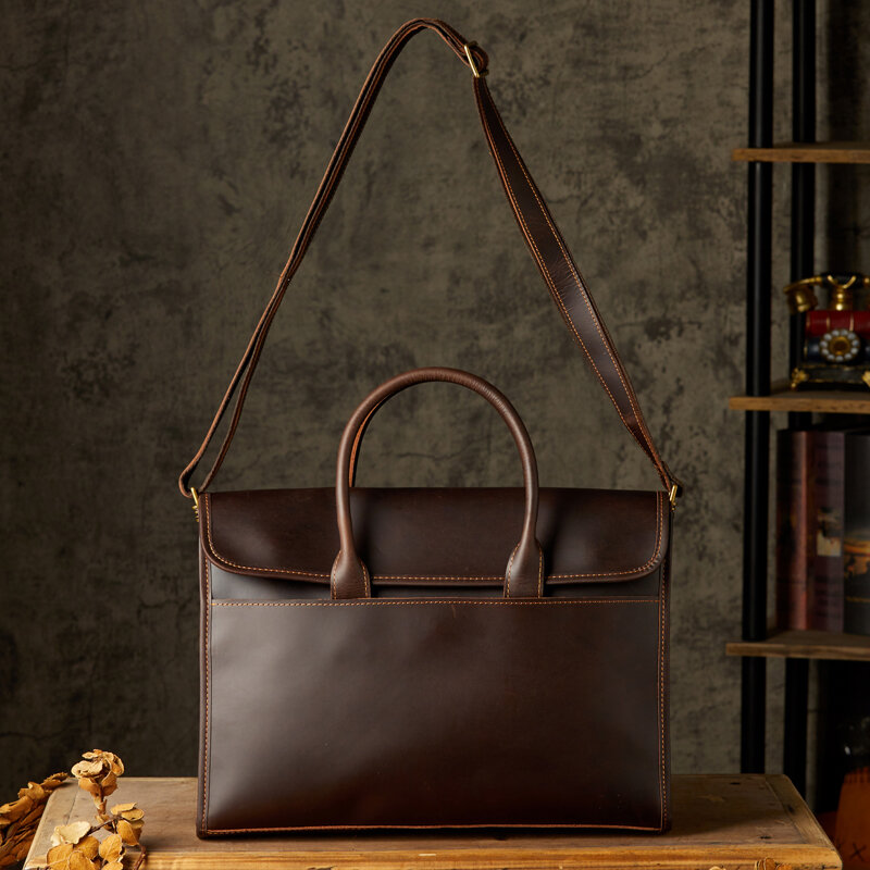 Мужская сумка из натуральной кожи Крейзи Хорс, винтажная сумка через плечо из воловьей кожи в стиле ретро, портфель для ноутбука ручной работы
